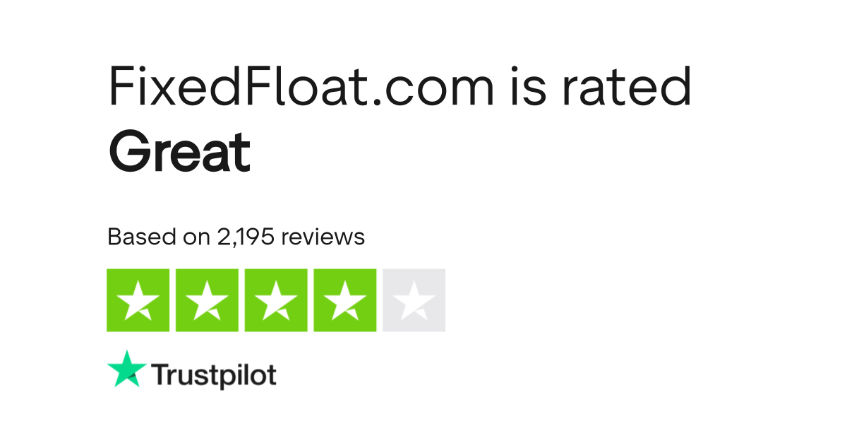 Trustpilot rating screenshot showing FixedFloat.com rated Great